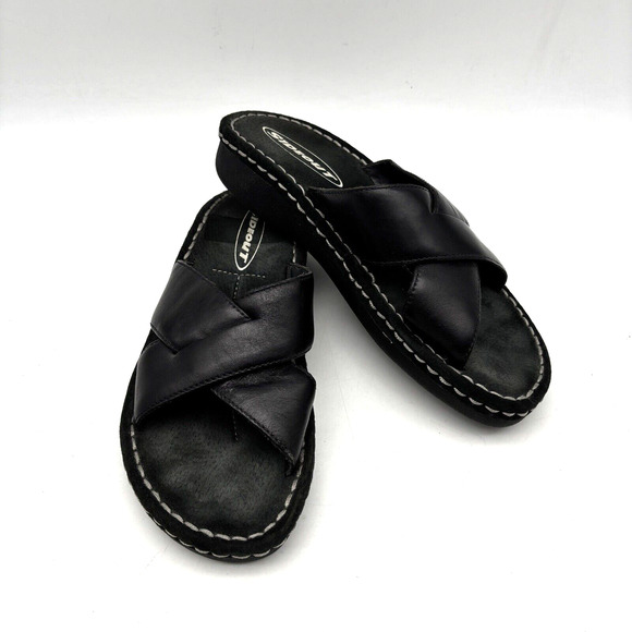 Vintage 90s Y2K Sideout TUCSON Black Leather Slip On Slide Sandals Size 7 - Picture 2 of 15
